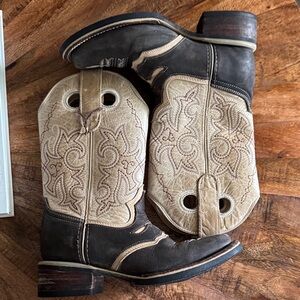 Two-Tone Brown & Cream Western Cowboy Boots 5.5 Y